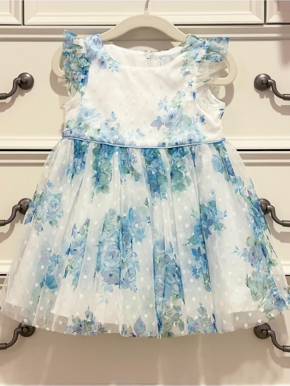 NWOT Rare Editions Blue & Turquoise Floral Tulle Dress Size 12 Months